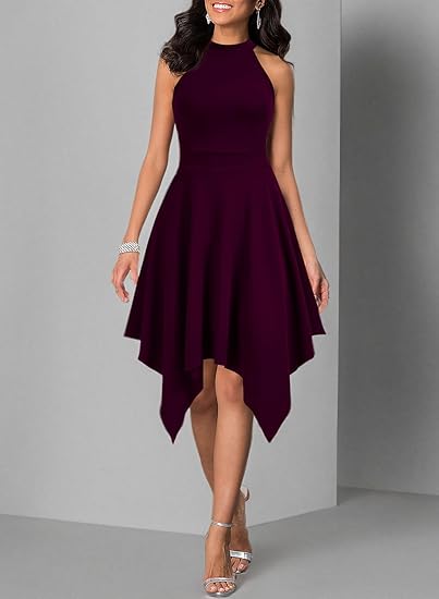 WOOSEA Women's Sleeveless Halter Neck Formal Dress