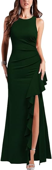 WOOSEA Women's Scoop Neck Sleeveless Split Bodycon Mermaid Evening Cocktail Long Dress
